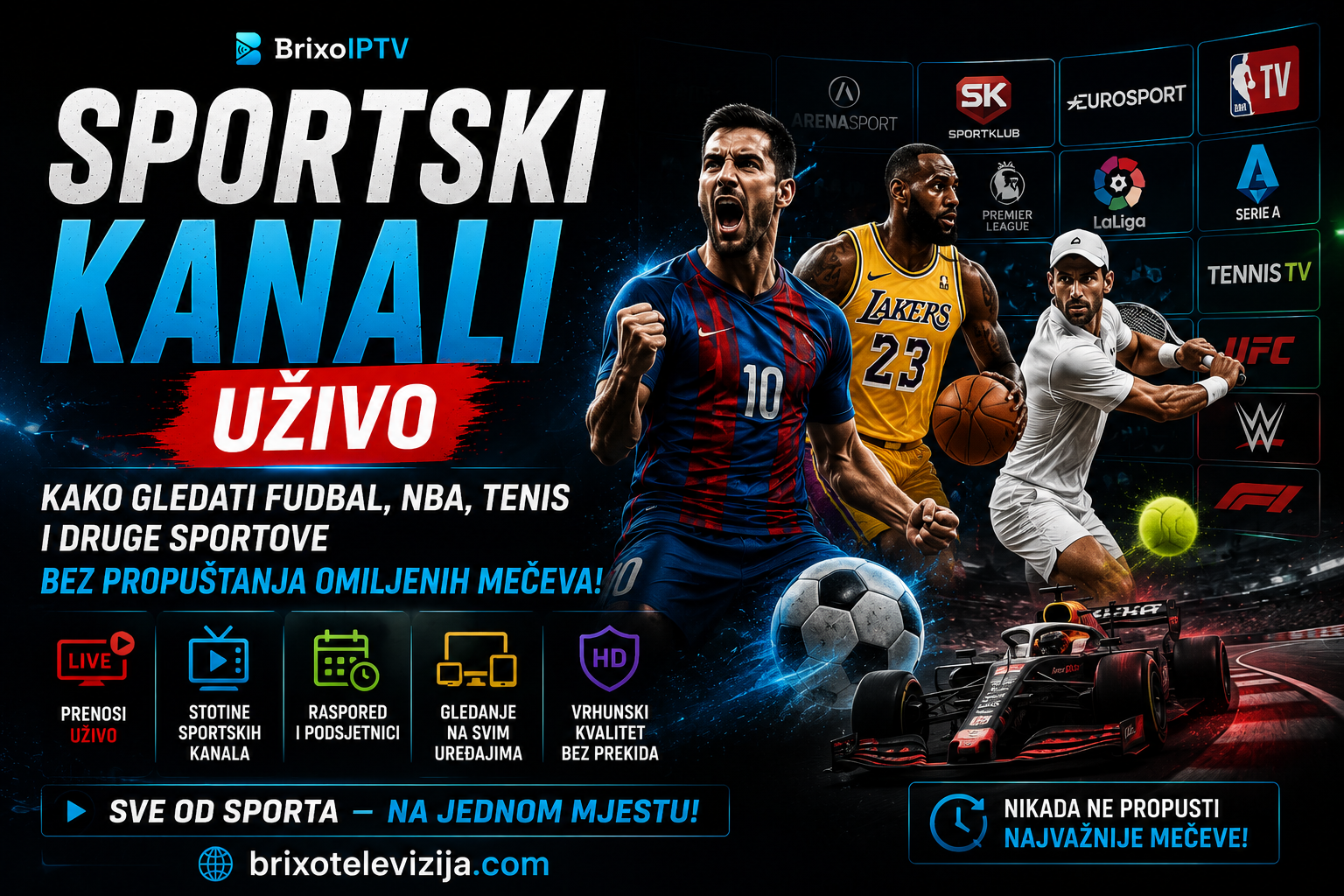 Sportski Kanali Uživo – Kako Gledati Fudbal, NBA, Tenis i Druge Sportove